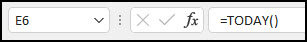 Excel today function.